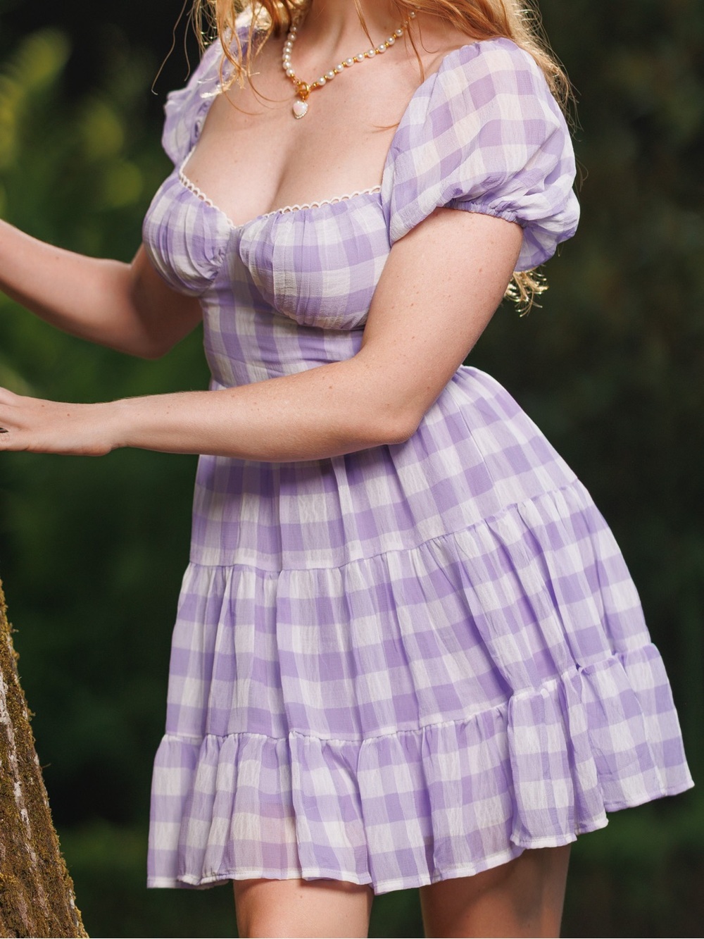 Purple Backless Summer Sundress Dress Puff Sleeve coquette plaid checker gingham